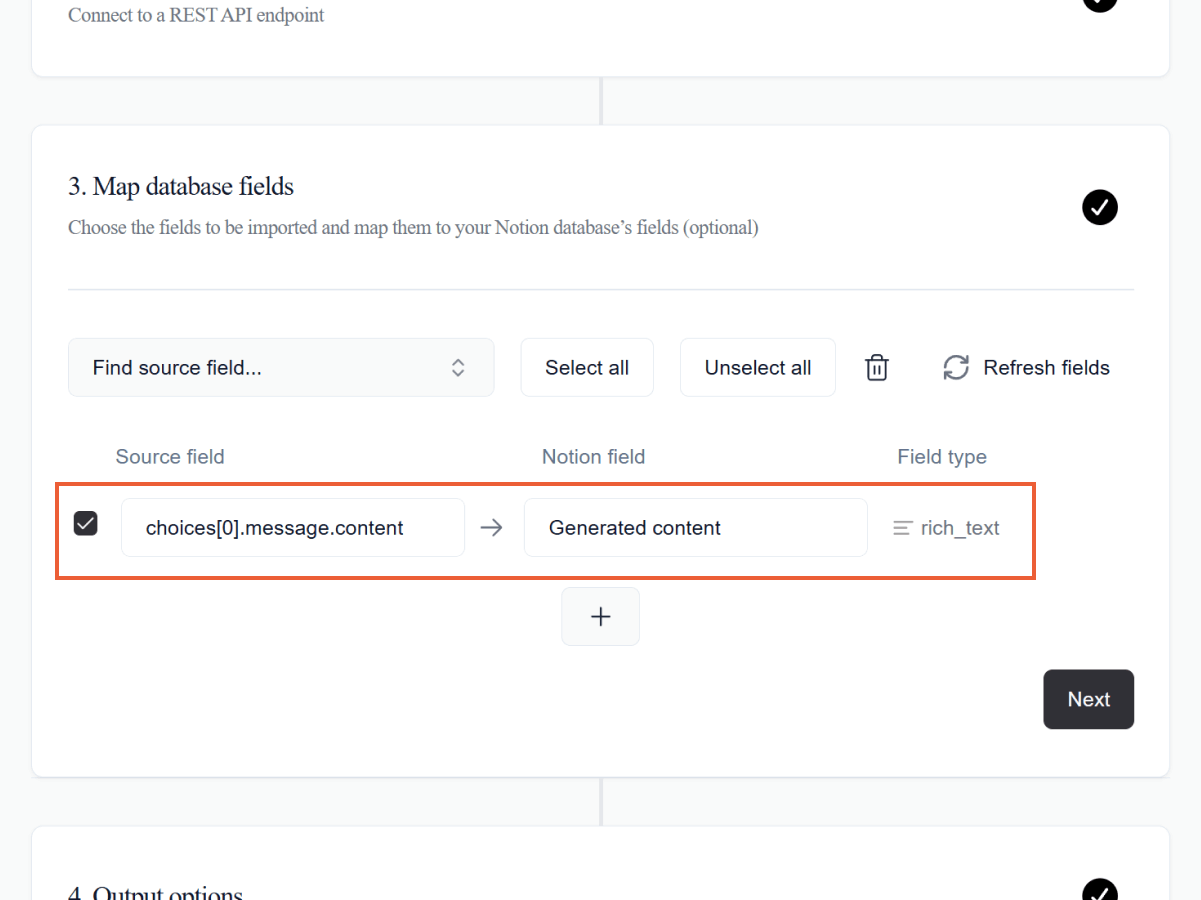 Map database fields