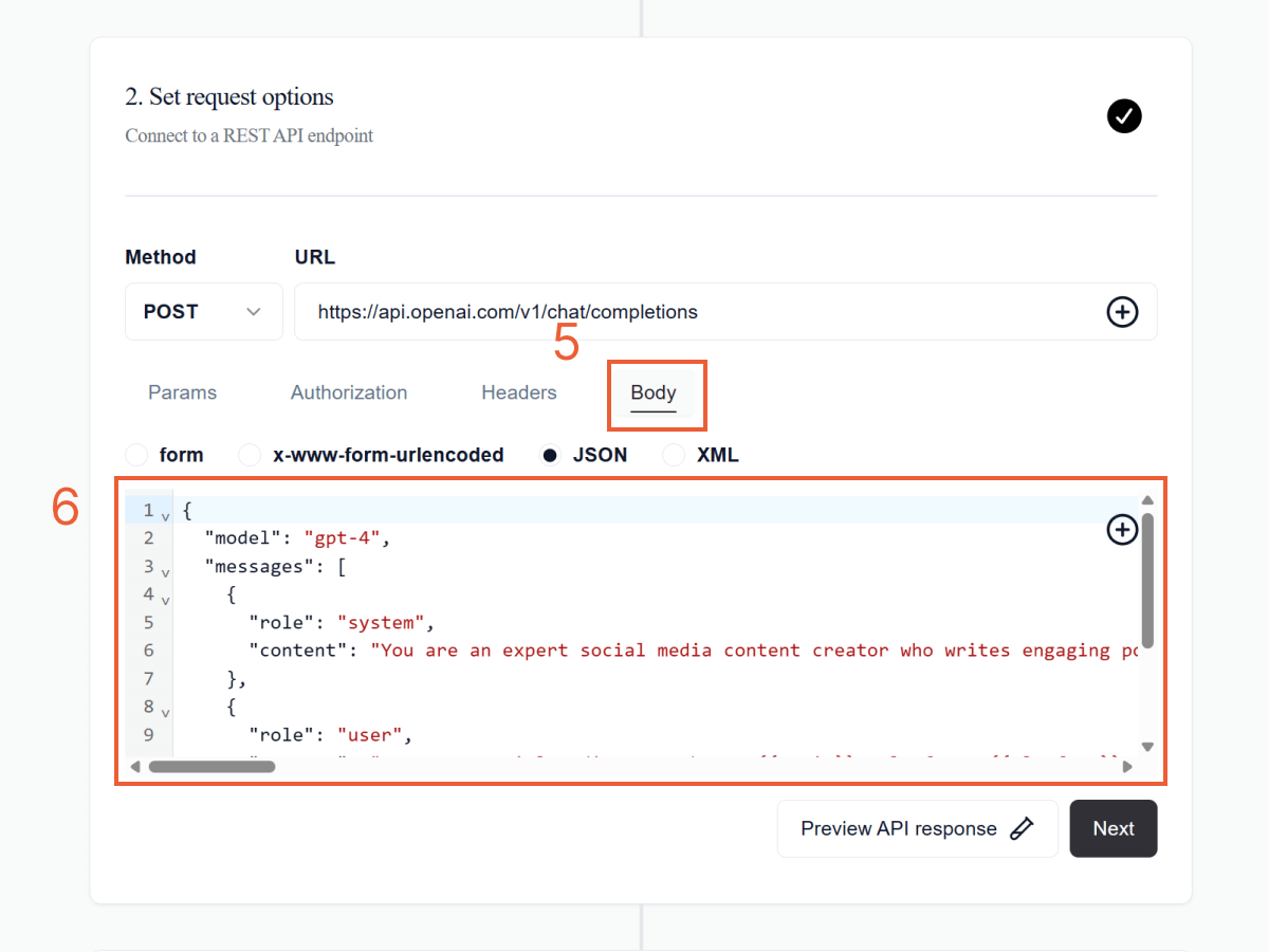 Set JSON input