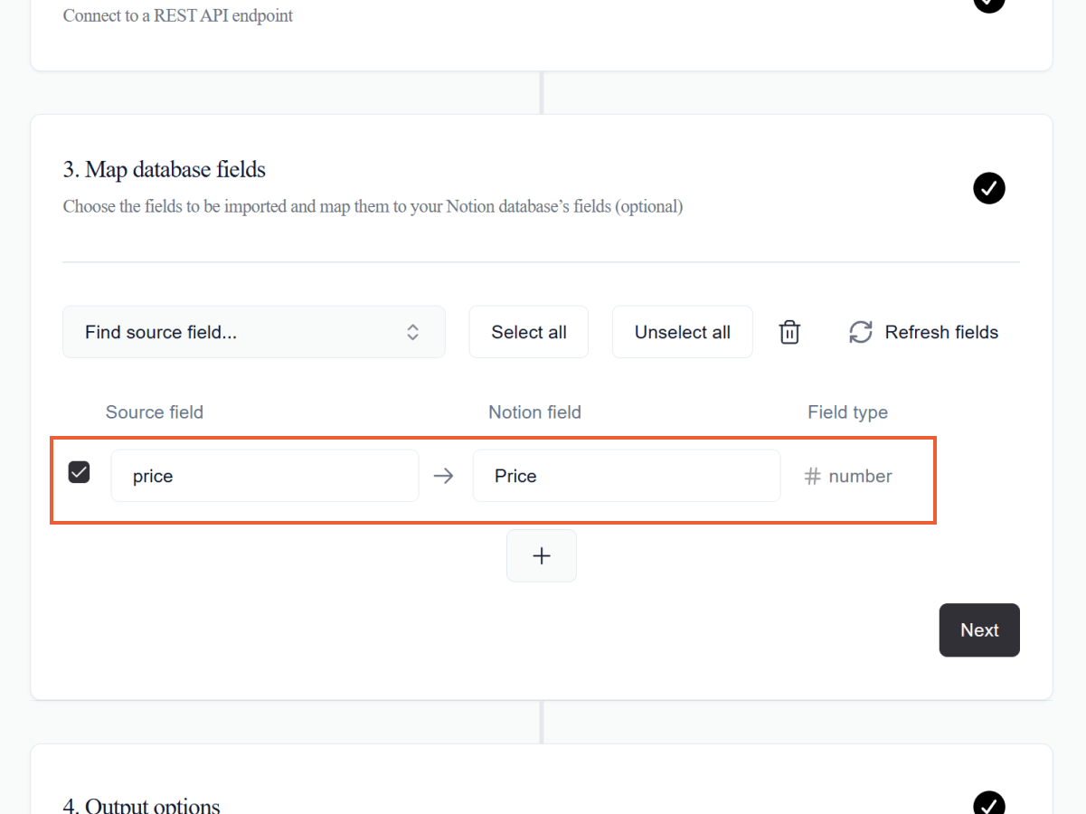 Map database fields