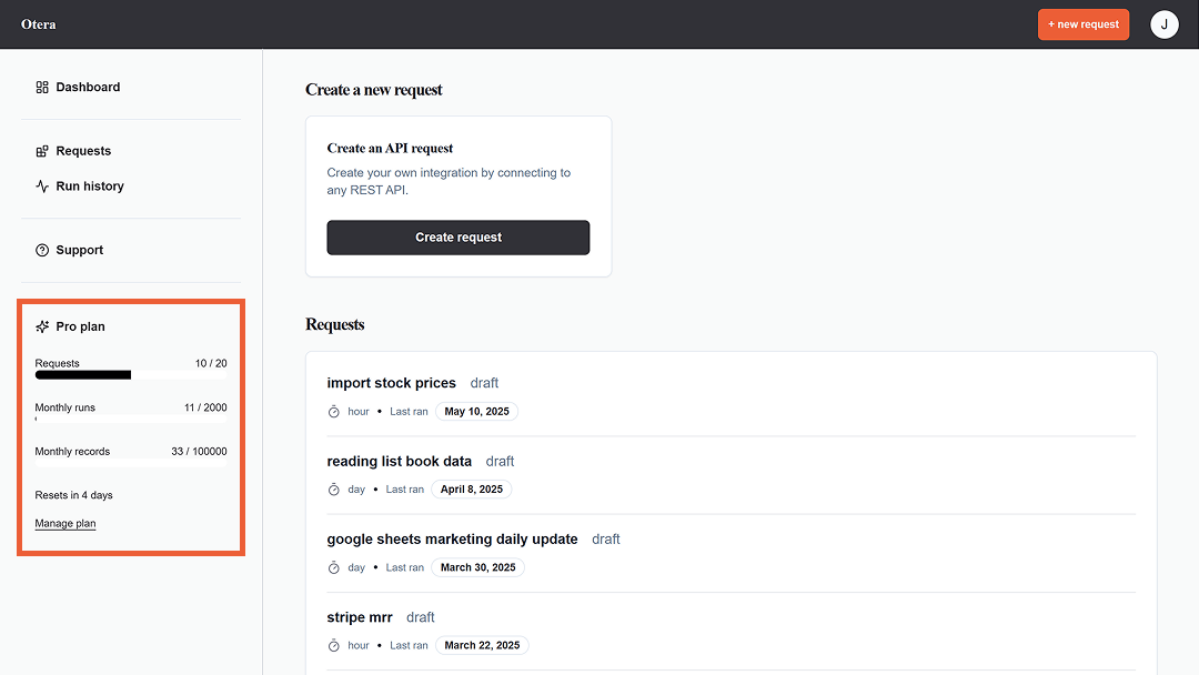 View your usage on your dashboard